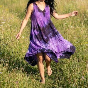 NWT Lilliana Tie Dye Dress Purple & Black Hand-Dyed Flowy Fairy Hippie Dress